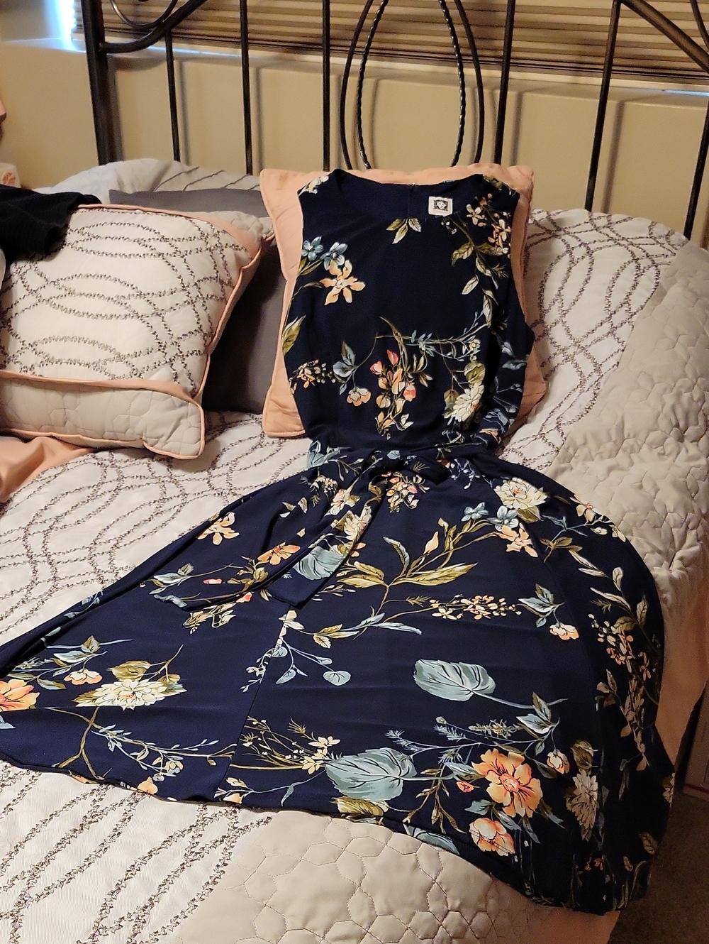 Anne Klein Navy Floral Sleeveless Dress
